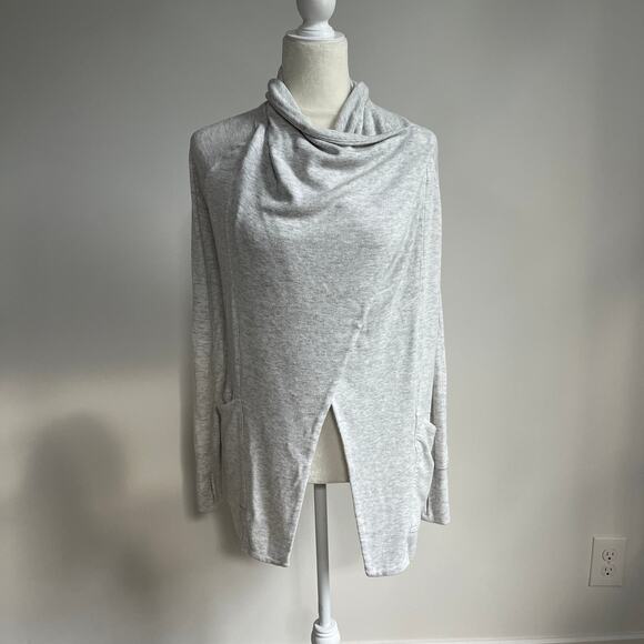 Athleta Studio Wrap Open Front Cardigan Sweater - Size XS - Light Grey Heather - Picture 3 of 8